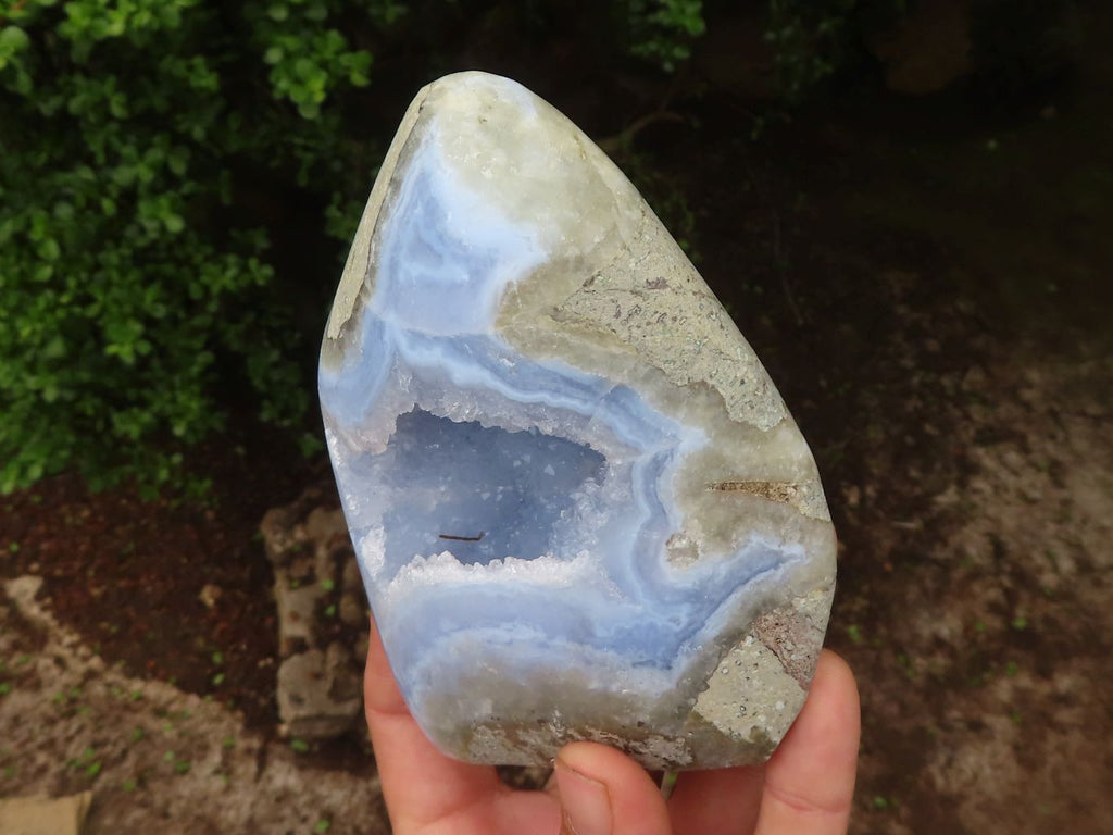 Polished Blue Lace Agate Standing Free Forms  x 2 From Nsanje, Malawi - Toprock Gemstones and Minerals 