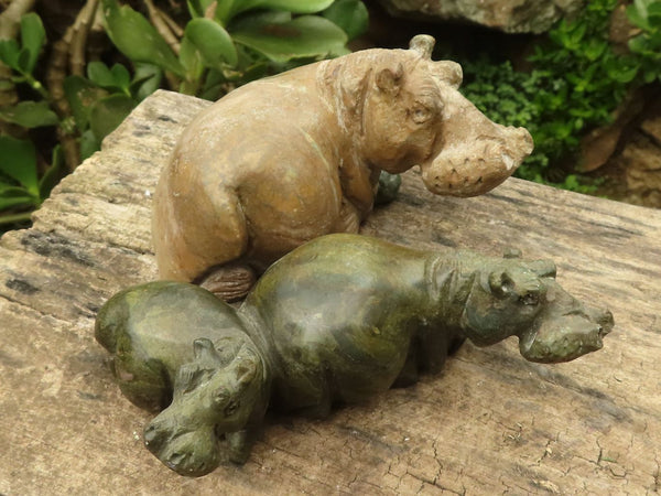 Polished Verdite Hippo Carvings  x 2 From Zimbabwe - TopRock