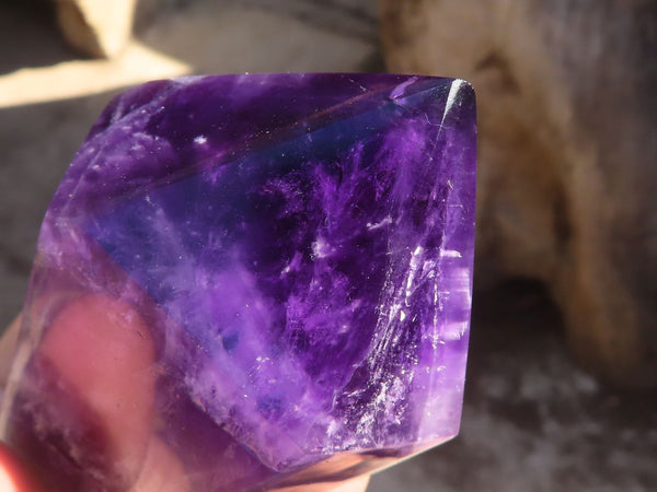 Polished Deep Purple Chevron Amethyst Points  x 2 From Zambia - Toprock Gemstones and Minerals 