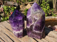 Polished Deep Purple Chevron Amethyst Points  x 2 From Zambia - Toprock Gemstones and Minerals 