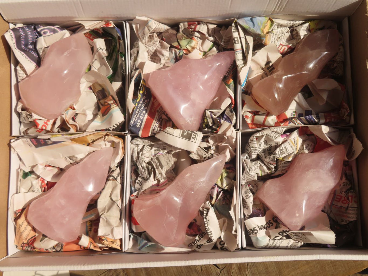 Polished Pink Rose Quartz Flame Sculptures x 6 From Madagascar - Toprock Gemstones and Minerals 
