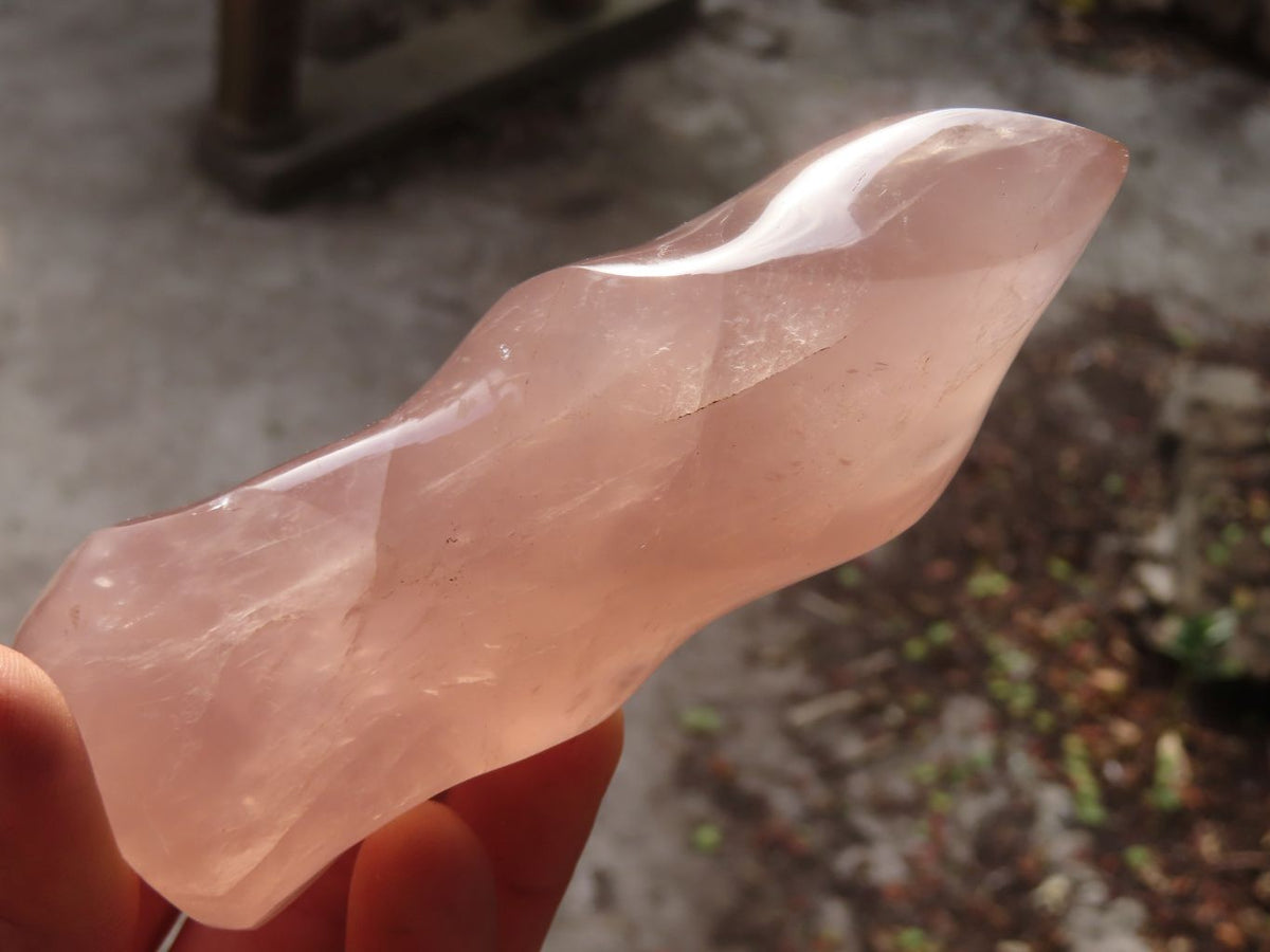 Polished Pink Rose Quartz Flame Sculptures x 6 From Madagascar - Toprock Gemstones and Minerals 