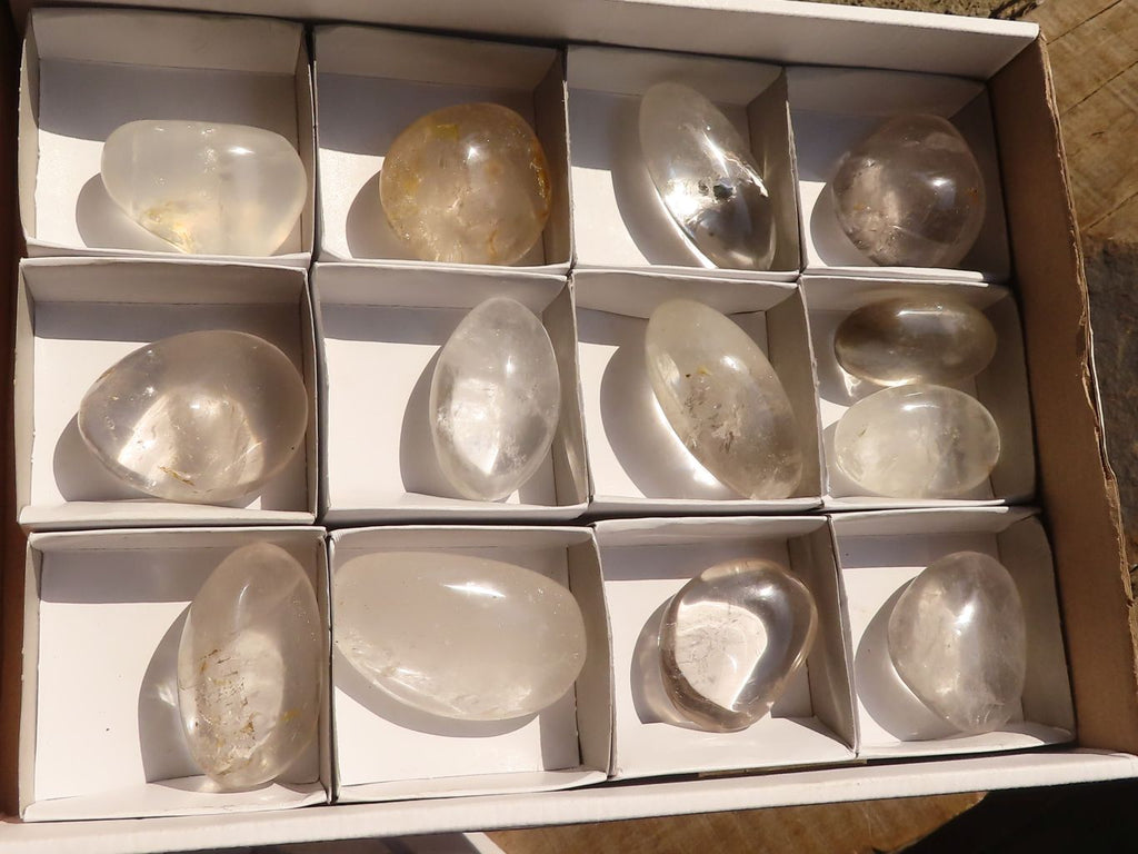 Polished Clear Rock Crystal Galet / Palm Stones x 13 From Madagascar - Toprock Gemstones and Minerals 