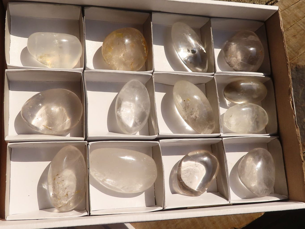 Polished Clear Rock Crystal Galet / Palm Stones x 13 From Madagascar - Toprock Gemstones and Minerals 