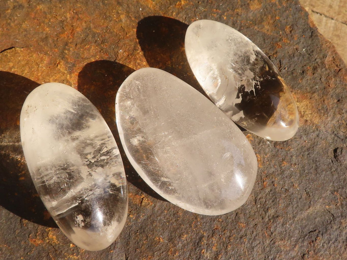 Polished Clear Rock Crystal Galet / Palm Stones x 13 From Madagascar - Toprock Gemstones and Minerals 