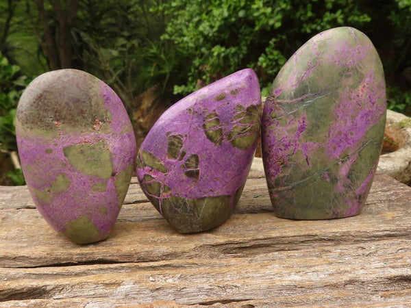 Polished Purple Stichtite & Serpentine Standing Free Forms  x 3 From Barberton, South Africa - Toprock Gemstones and Minerals 