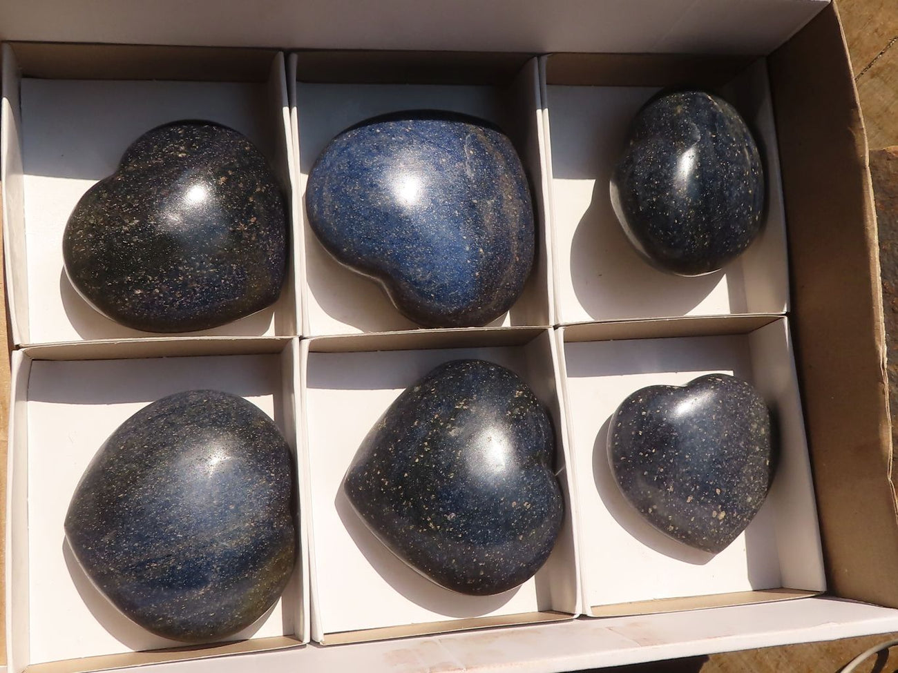 Polished Blue Lazulite Gemstone Hearts x 6 From Madagascar Polished Blue Lazulite Gemstone Hearts x 6 From Madagascar