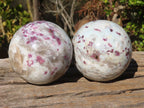 Polished Rubellite Pink Tourmaline Matrix Spheres x 2 From Madagascar - Toprock Gemstones and Minerals 