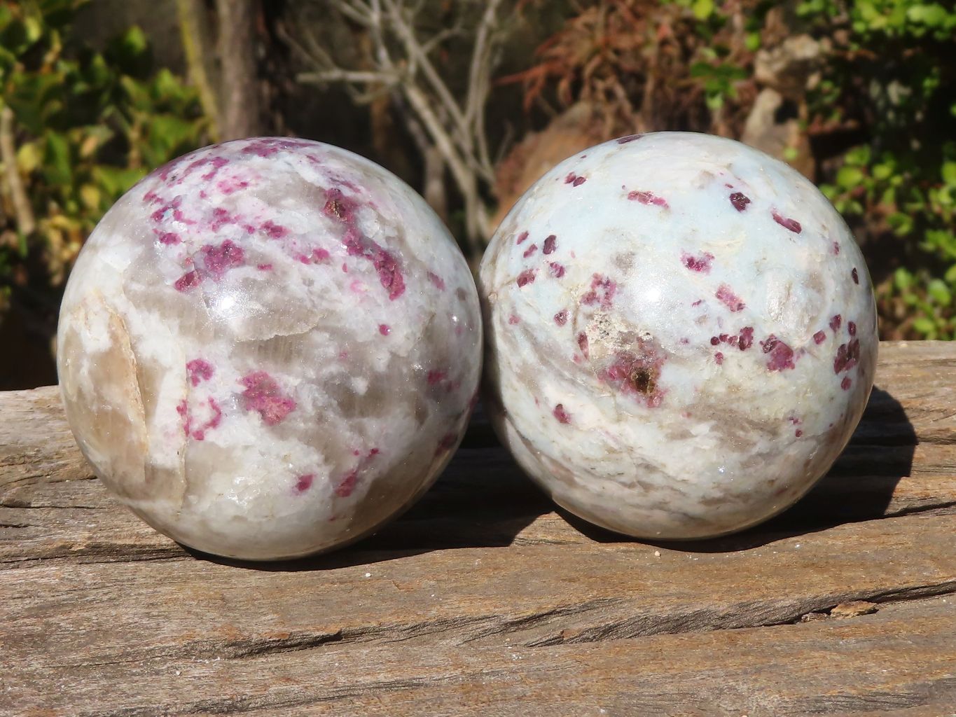 Polished Rubellite Pink Tourmaline Matrix Spheres x 2 From Madagascar - Toprock Gemstones and Minerals 