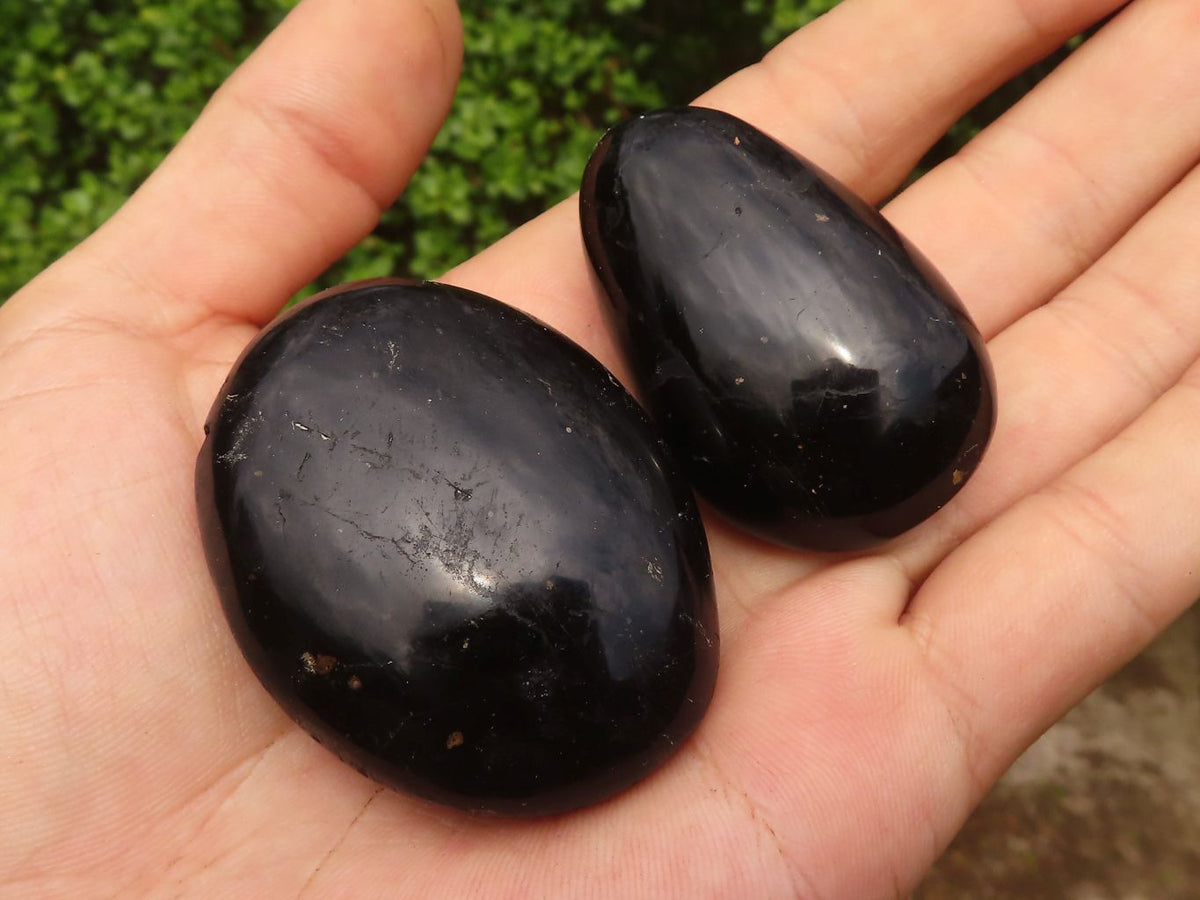 Polished Schorl Black Tourmaline Palm Stones  x 37 From Madagascar - Toprock Gemstones and Minerals 