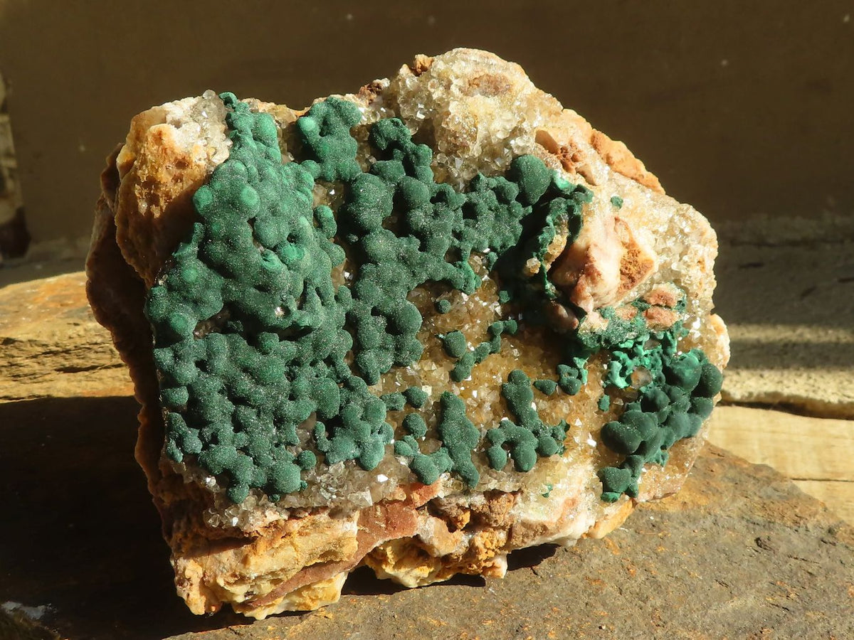 Natural Rare Ball Malachite On Drusy Quartz & Dolomite Matrix  x 1 From Kambove, Congo - Toprock Gemstones and Minerals 