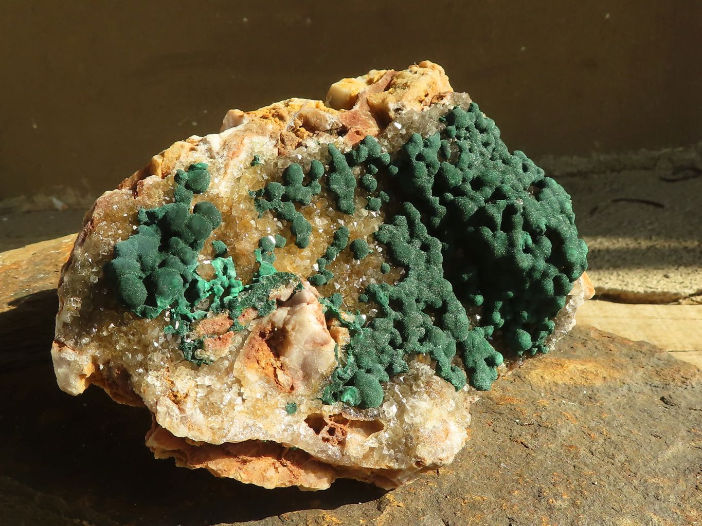 Natural Rare Ball Malachite On Drusy Quartz & Dolomite Matrix  x 1 From Kambove, Congo - Toprock Gemstones and Minerals 