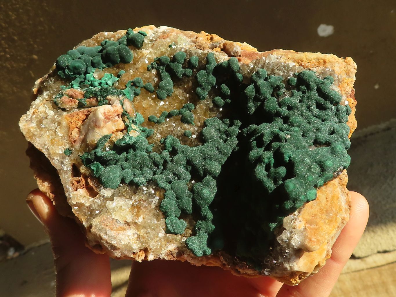 Natural Rare Ball Malachite On Drusy Quartz & Dolomite Matrix  x 1 From Kambove, Congo - Toprock Gemstones and Minerals 