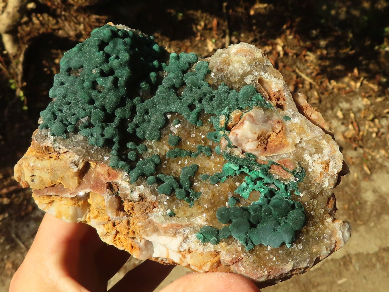 Natural Rare Ball Malachite On Drusy Quartz & Dolomite Matrix  x 1 From Kambove, Congo - Toprock Gemstones and Minerals 