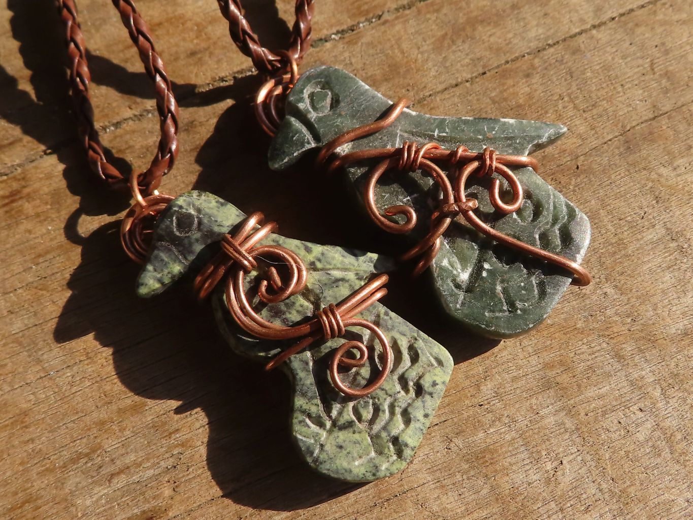Polished  Copper Wire Wrapped Soapstone Eagle Pendants x 6 From Zimbabwe - Toprock Gemstones and Minerals 