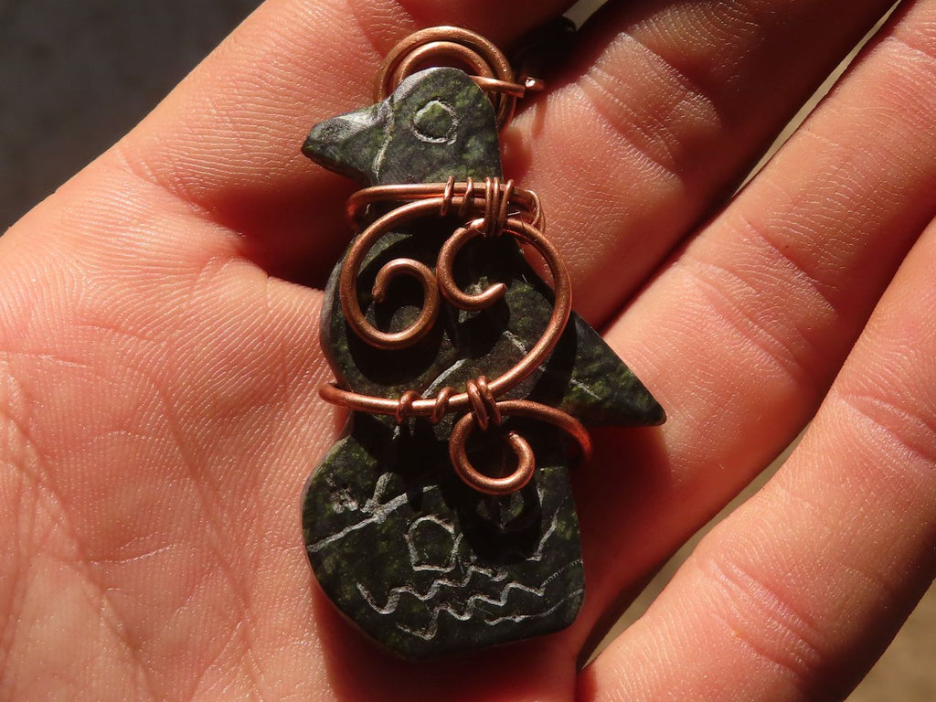 Polished  Copper Wire Wrapped Soapstone Eagle Pendants x 6 From Zimbabwe - Toprock Gemstones and Minerals 