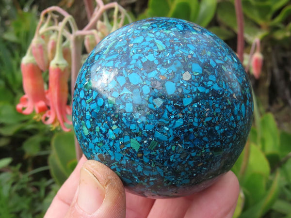 Polished Chrysocolla, Azurite & Malachite Conglomerate Spheres x 2 From Congo - TopRock