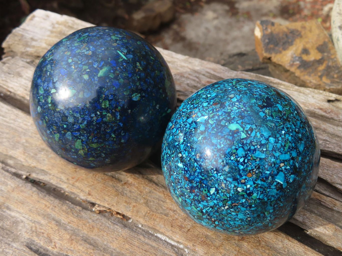 Polished Conglomerate Chrysocolla Spheres  x 2 From Congo - Toprock Gemstones and Minerals 