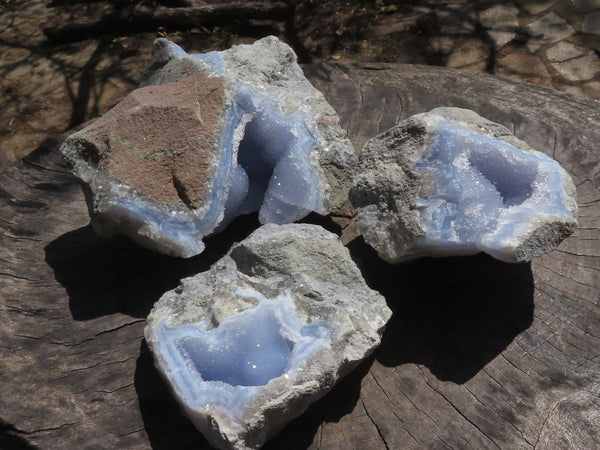 Natural Blue Lace Agate Geode Specimens  x 3 From Nsanje, Malawi
