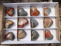 Polished Polychrome Jasper Hearts  x 12 From Madagascar