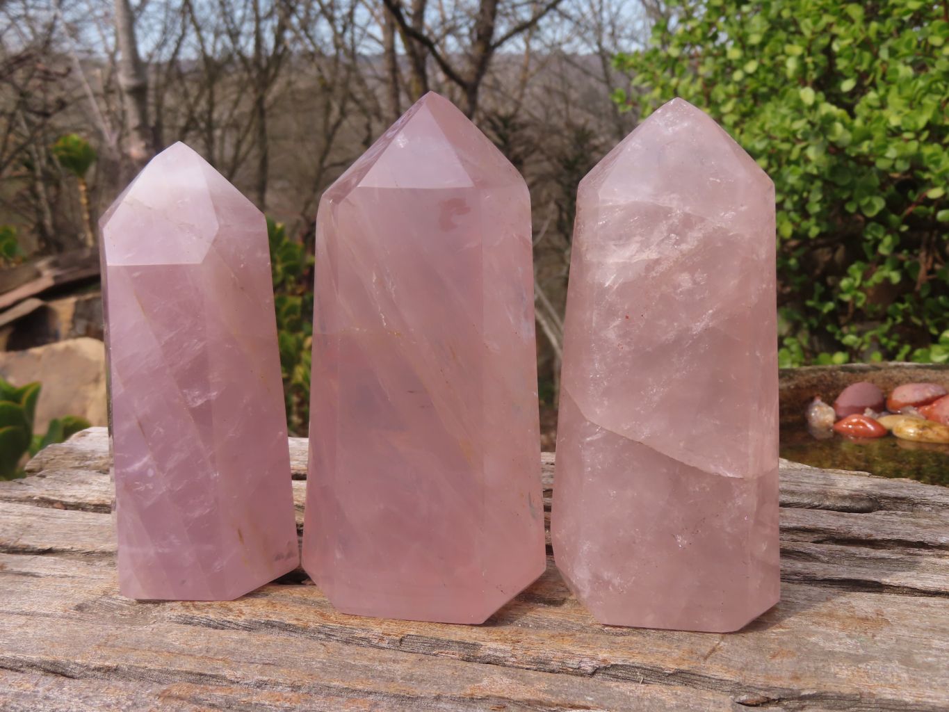 Polished Gemmy Rose Quartz Points x 3 From Antsirabe, Madagascar - Toprock Gemstones and Minerals 