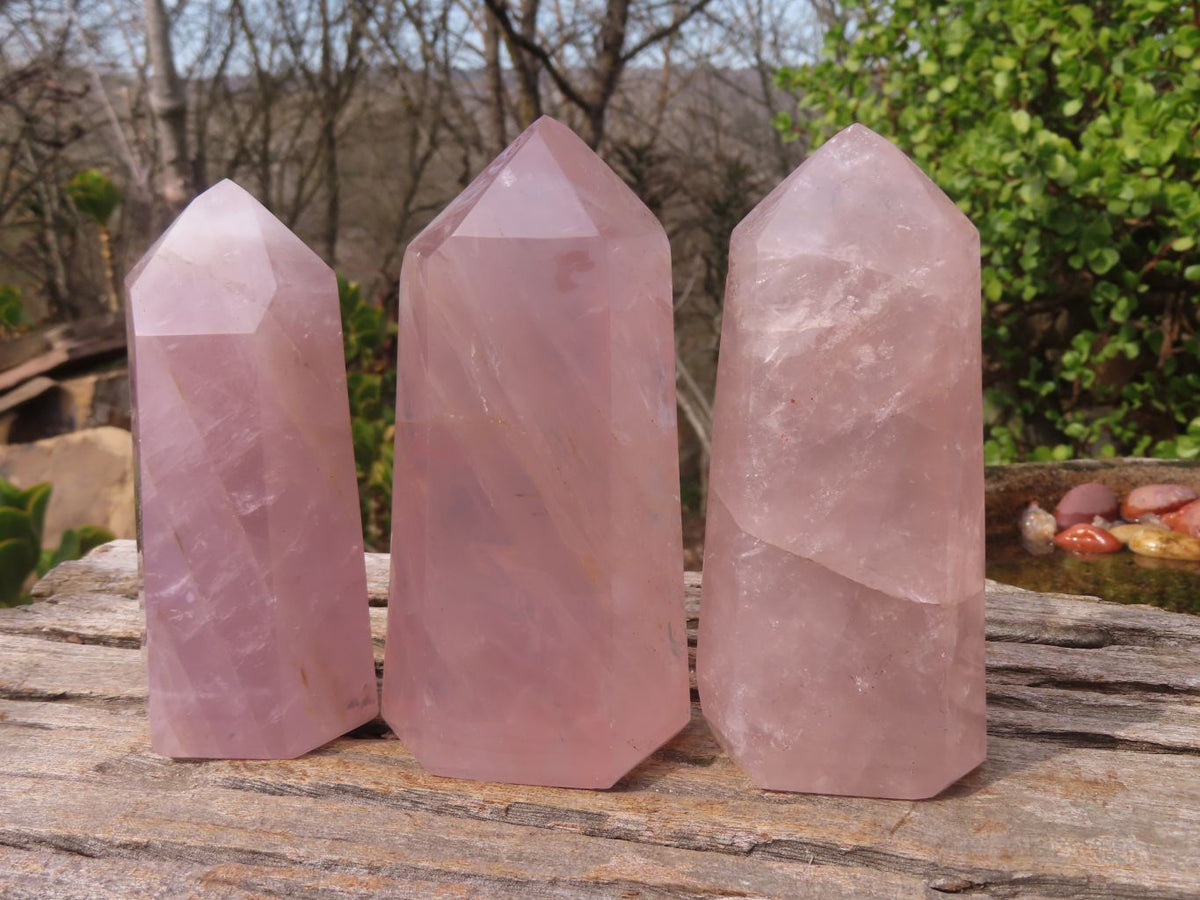 Polished Gemmy Rose Quartz Points x 3 From Antsirabe, Madagascar - Toprock Gemstones and Minerals 