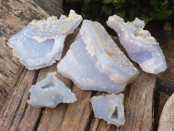 Natural Etched Blue Chalcedony Specimens  x 5 From Nsanje, Malawi - Toprock Gemstones and Minerals 
