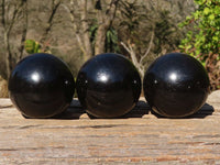 Polished Schorl Black Tourmaline Spheres x 3 From Madagascar - Toprock Gemstones and Minerals 