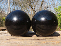 Polished Schorl Black Tourmaline Spheres x 3 From Madagascar - Toprock Gemstones and Minerals 