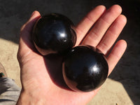 Polished Schorl Black Tourmaline Spheres x 3 From Madagascar - Toprock Gemstones and Minerals 