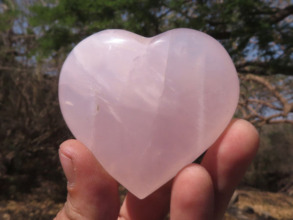 Polished Beautiful Semi Gemmy Pink Rose Quartz Hearts  x 6 From Madagascar