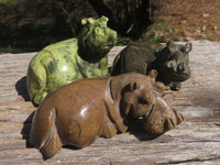 Polished Trio Of Leopard Stone & Verdite Hippo Carvings  x 3 From Zimbabwe - TopRock