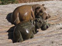 Polished Trio Of Leopard Stone & Verdite Hippo Carvings  x 3 From Zimbabwe - TopRock