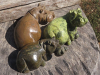 Polished Trio Of Leopard Stone & Verdite Hippo Carvings  x 3 From Zimbabwe - TopRock