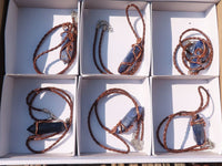 Polished  Copper Wire Wrapped Sodalite Pendants x 6 From Namibia - Toprock Gemstones and Minerals 