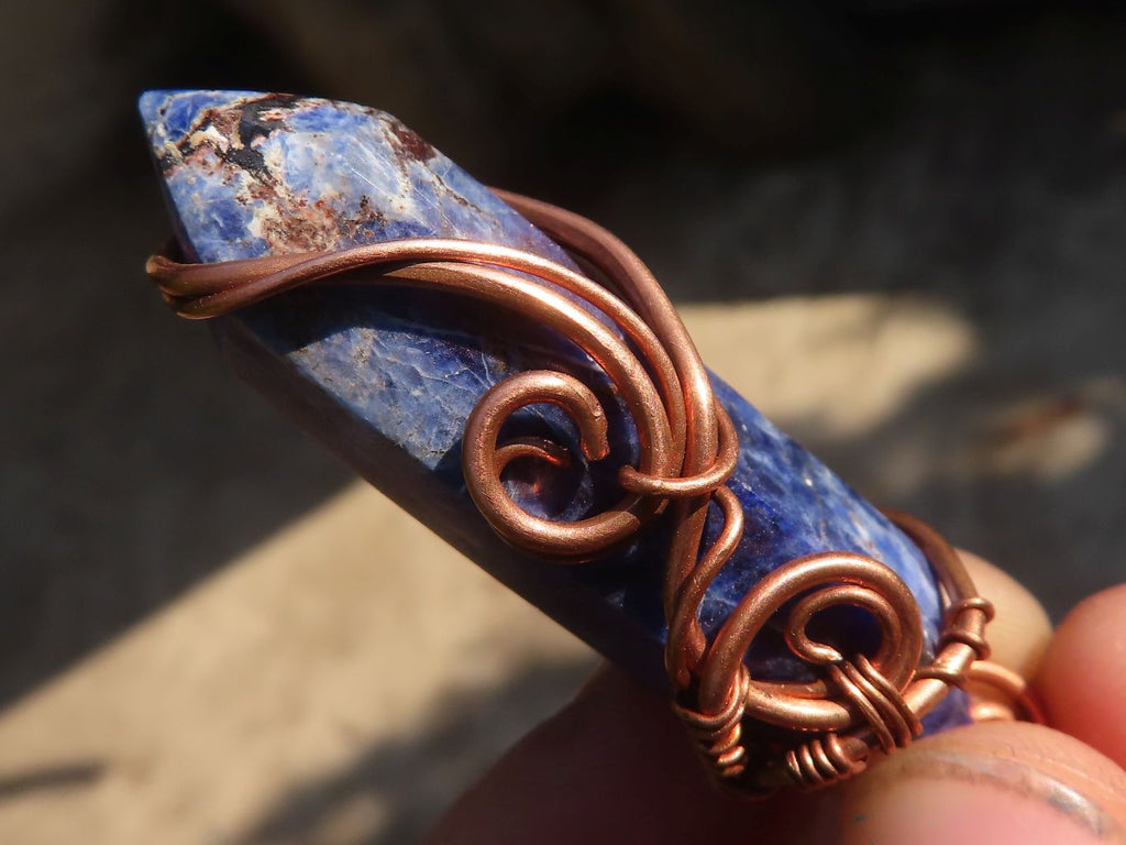 Polished  Copper Wire Wrapped Sodalite Pendants x 6 From Namibia - Toprock Gemstones and Minerals 