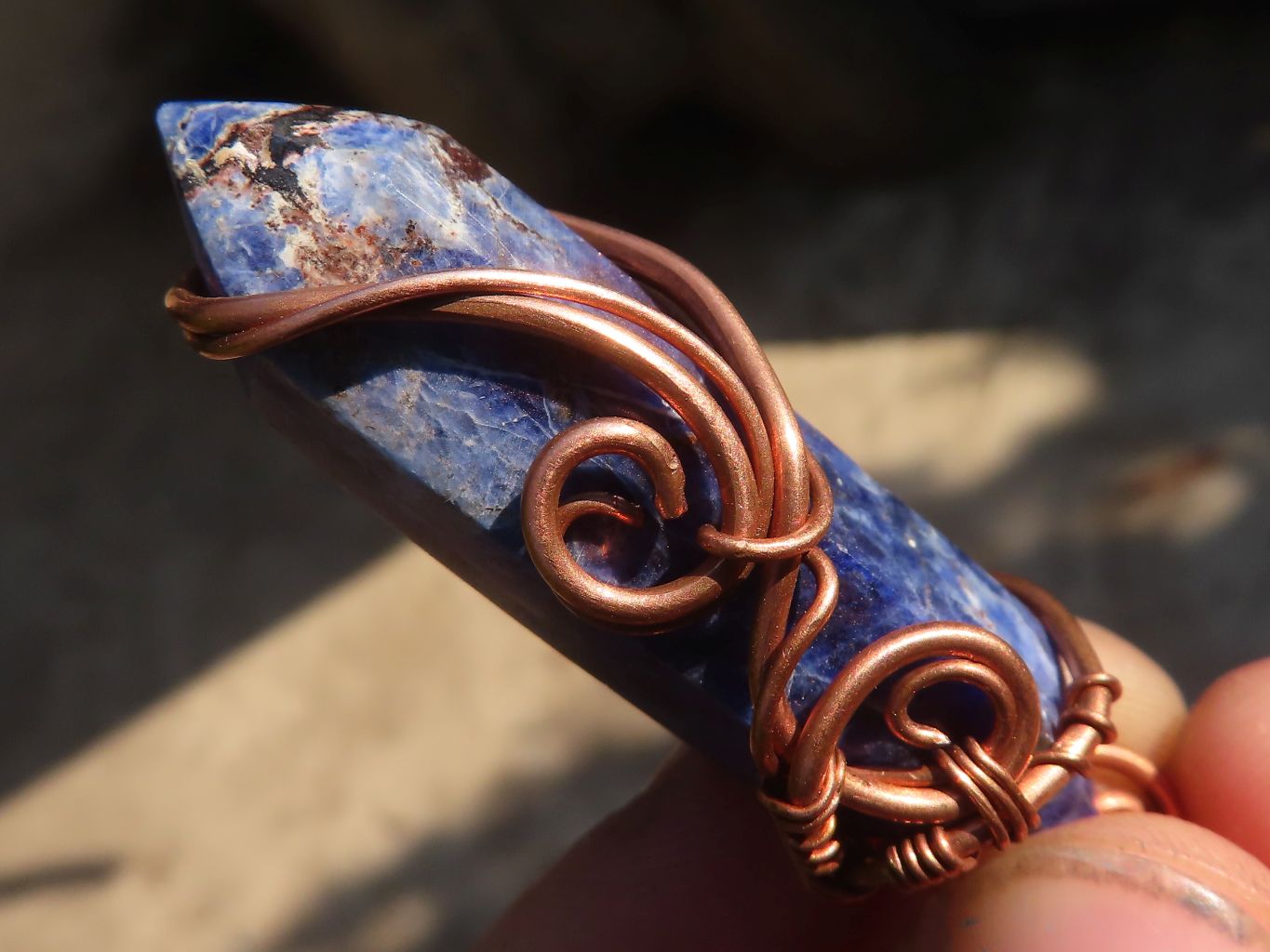 Polished  Copper Wire Wrapped Sodalite Pendants x 6 From Namibia - Toprock Gemstones and Minerals 