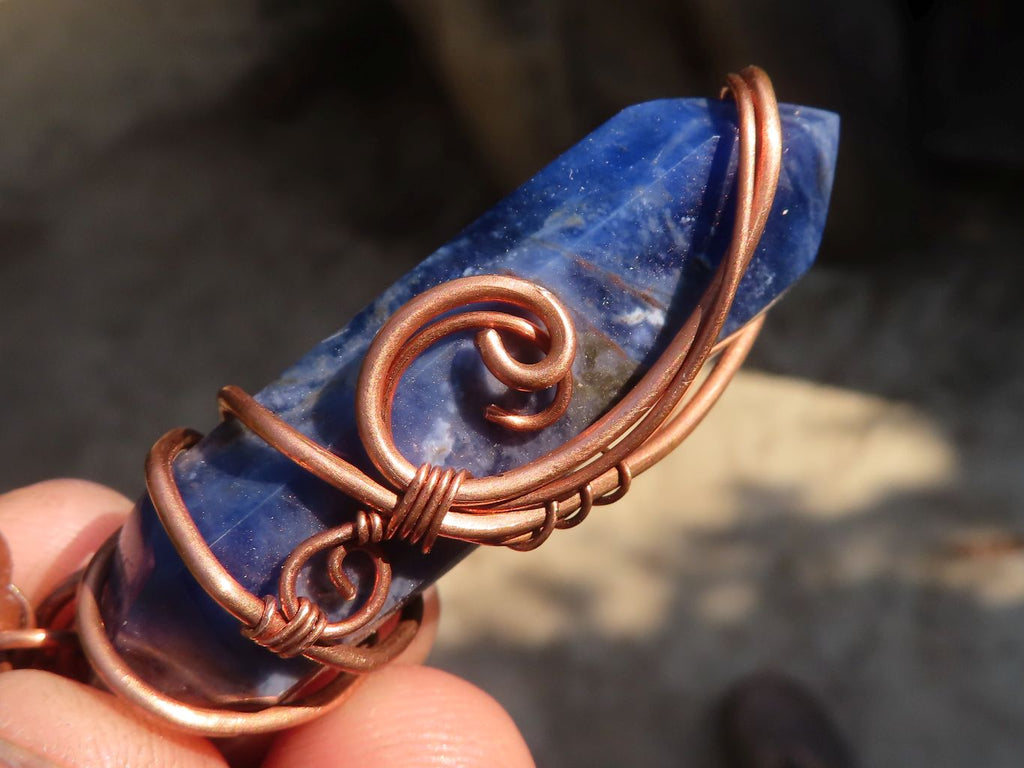 Polished  Copper Wire Wrapped Sodalite Pendants x 6 From Namibia - Toprock Gemstones and Minerals 
