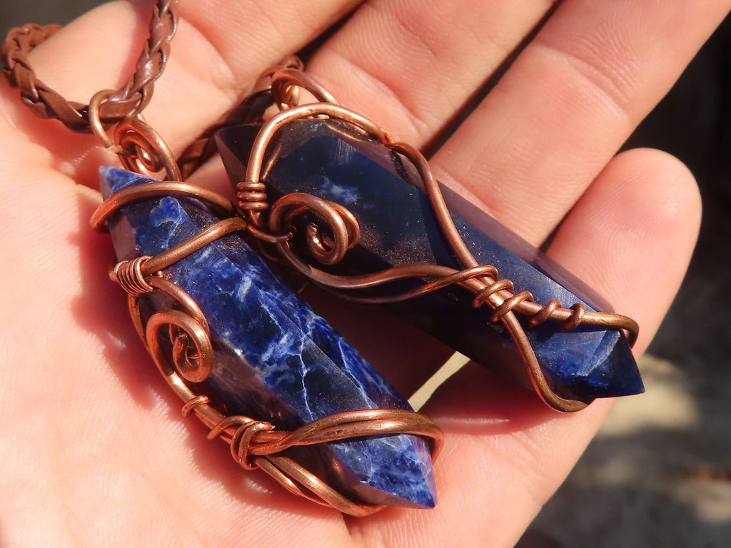 Polished  Copper Wire Wrapped Sodalite Pendants x 6 From Namibia - Toprock Gemstones and Minerals 