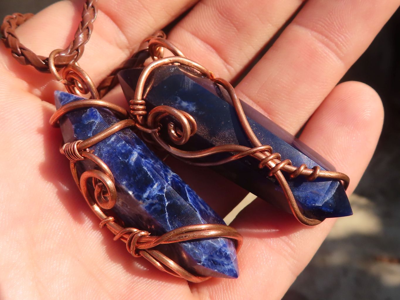 Polished  Copper Wire Wrapped Sodalite Pendants x 6 From Namibia - Toprock Gemstones and Minerals 