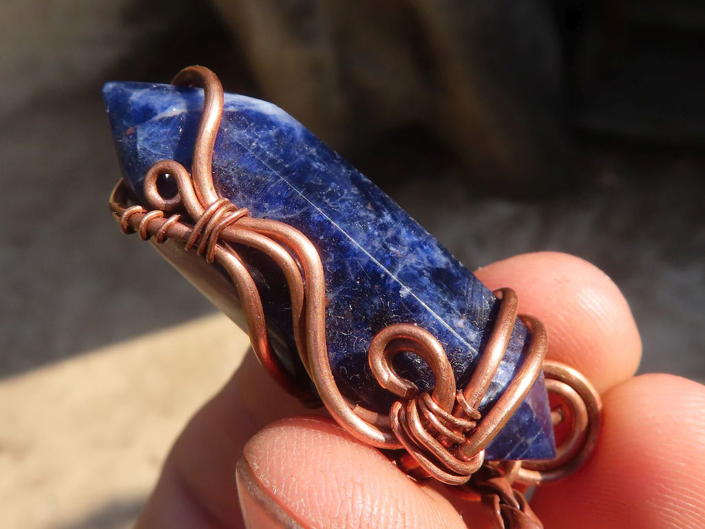 Polished  Copper Wire Wrapped Sodalite Pendants x 6 From Namibia - Toprock Gemstones and Minerals 