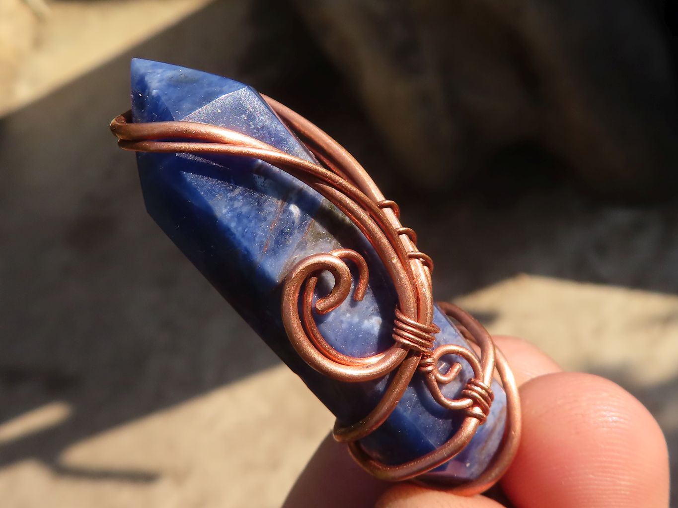 Polished  Copper Wire Wrapped Sodalite Pendants x 6 From Namibia - Toprock Gemstones and Minerals 
