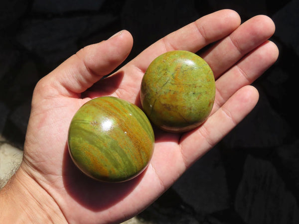 Polished Green Opal Palm Stones x 24 From Antsirabe, Madagascar - TopRock