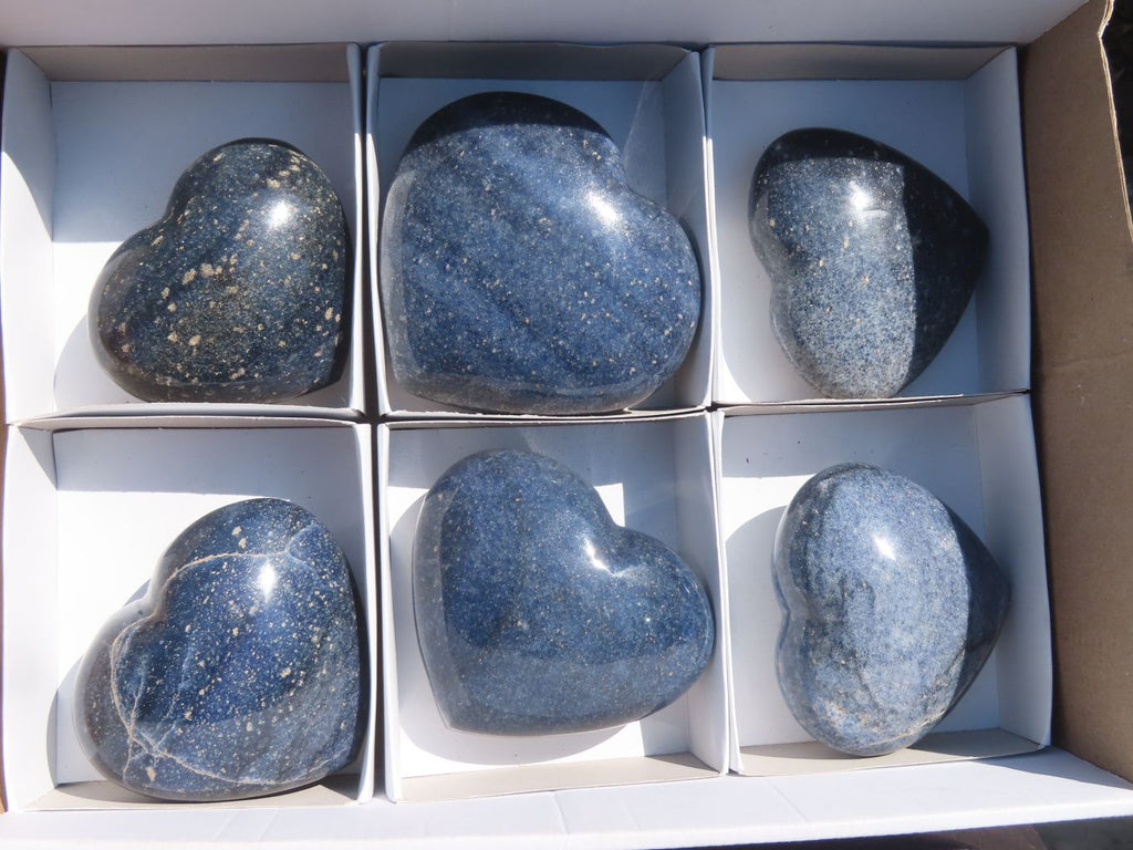 Polished Blue Lazulite Hearts  x 6 From Madagascar - Toprock Gemstones and Minerals 
