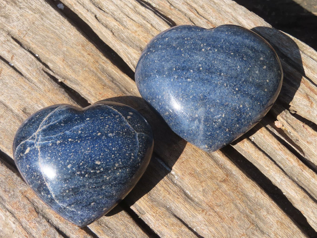 Polished Blue Lazulite Hearts  x 6 From Madagascar - Toprock Gemstones and Minerals 