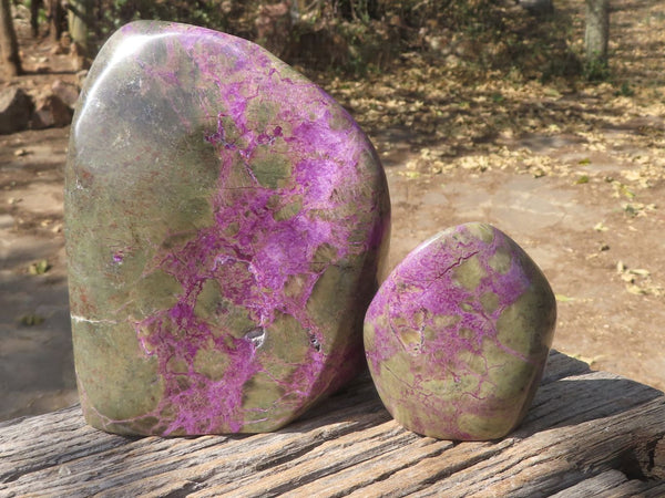 Polished Purple Stichtite & Green Serpentine Standing Free Forms  x 2 From Barberton, South Africa