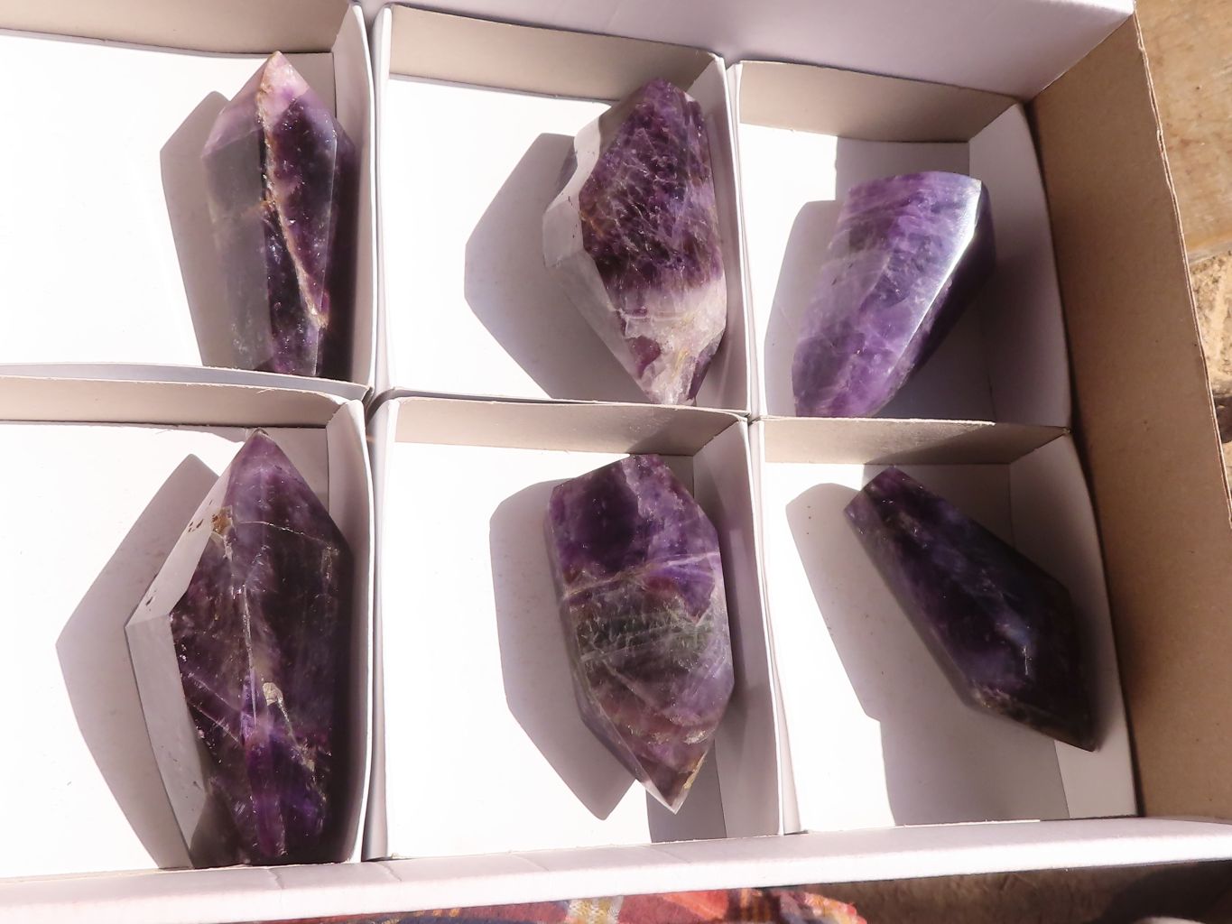 Polished Dark Purple Chevron Amethyst Points  x 6 From Zambia - Toprock Gemstones and Minerals 