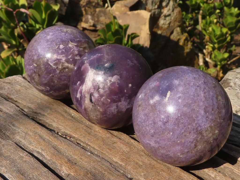 Polished  Lepidolite Spheres With Pink Tourmaline Inclusions  x 4 From Madagascar - Toprock Gemstones and Minerals 
