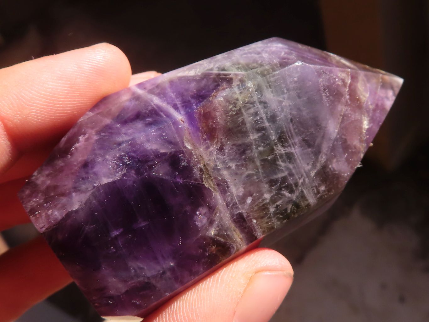 Polished Dark Purple Chevron Amethyst Points  x 6 From Zambia - Toprock Gemstones and Minerals 