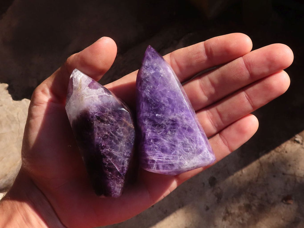 Polished Dark Purple Chevron Amethyst Points  x 6 From Zambia - Toprock Gemstones and Minerals 